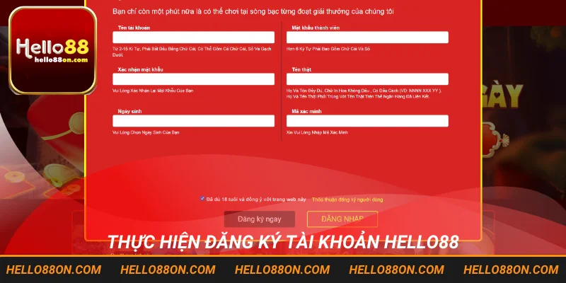Thực hiện đăng ký tài khoản Hello88